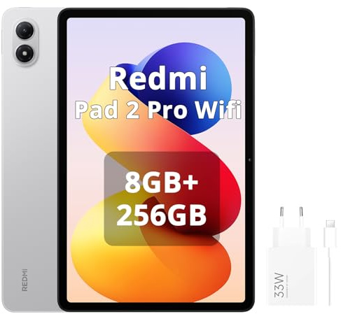 XIAOMI REDMI Pad 2 Pro, 8+256 GB,Display da 12,1 2,5 K 120 Hz, batteria Gigante da 12000 mAh (tipica), processore da 4 NM,connettività senza interruzioni,argento,con caricatore da 33 W