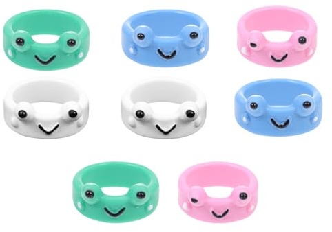 SEWOART 8 Stück Modische Kunststoffringe mit Glatter Oberfläche Niedliche Frosch Designs für Kleinen Finger Eleganter und Charmanter Schmuck für Frauen