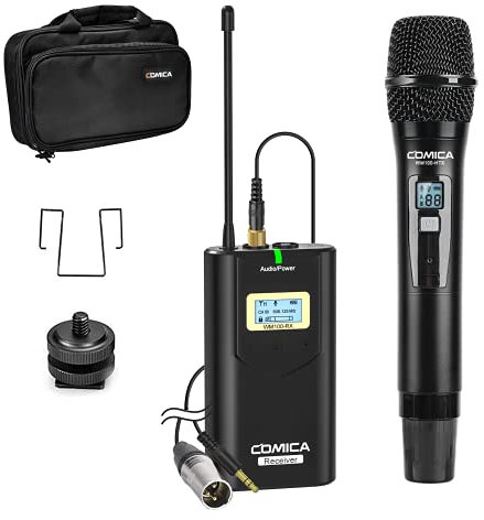 Comica CVM-WM100 H Microfono palmare wireless UHF 48 canali Microfono lavalier portatile wireless omnidirezionale per smartphone, fotocamera DSLR Canon / Nikon / Sony / Panasonic.
