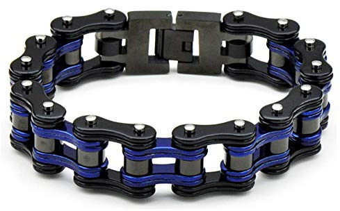 Qiaonitu Jewelry Schweres Herren-Armband aus Edelstahl, für Motorrad, Fahrrad, Biker, Fahrrad, zweifarbig, hochglanzpoliert, 18–24 cm (Schwarz/Blau, 18)