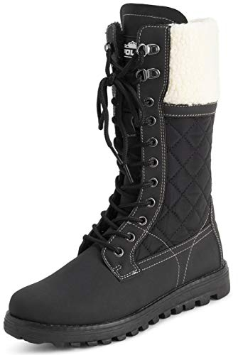 Polar Donna Pelliccia Ecologica Caldo Termica Impermeabile All'Aperto A Passeggio Neve Inverno Suola Di Gomma Calf Stivales - Nero/Beige Shearling - UK6/EU39 - YC0600