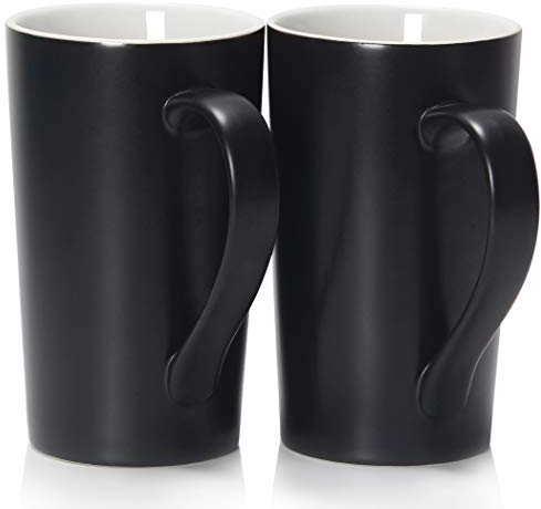 Smilatte 20 oz / 600ml Large Coffee Mugs, M007 Plain Tall Ceramic Cup with Handle for Dad Men, Set of 2, Black