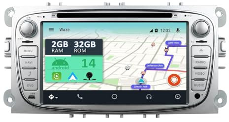 YUNTX Android 14 Autoradio con navi para Ford Mondeo/S-MAX/Focus/Galaxy(2007-2012)-Incorporado CarPlay/Android Auto/GPS-IPS 2.5D 7 Pantalla-Dab/Bluetooth 5.0/Control del Volante/USB/WiFi/MirrorLink