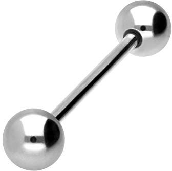 PIERCINGLINE Titan Barbell 2 KUGELN Piercing Stab Zunge Brust Intim Ohr Silberfarben 6 x 1,6 x 28 mm