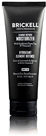 Brickell Men's Hidratante Element Defense con SPF45 Para Hombres, Natural y Orgánico, Protector Solar con Zinc SPF45, Hidrata y Protege La Piel Contra Los Rayos UVA/UVB, 237 Mililitros, Sin Perfume