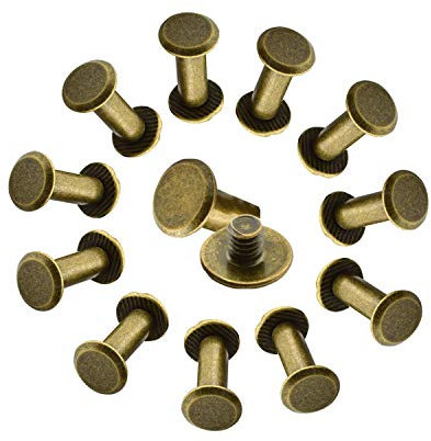 WedDecor Lang Chicago Nieten Bindung Schrauben Nägel Nieten Kreuz Kopf Knopf Nieten Rund Flachkopf Nieten Schrauben für DIY Leder Dekoration, Buchbinderei, Fotoalbum Bindung Bronze, 9mm x 9mm, 10pcs
