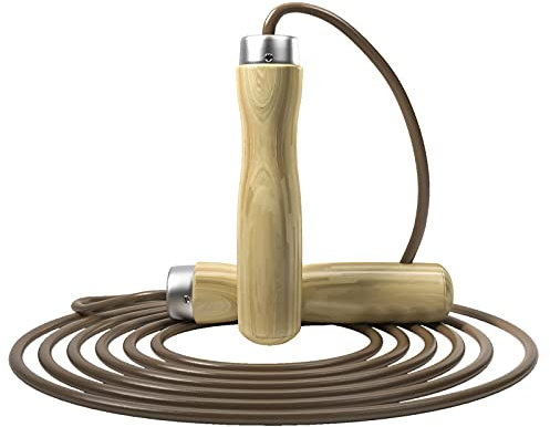 Athletics Gear Corde à sauter avec poignée en bois pur et cuir de qualité supérieure pour femme (poignée en bois naturel)