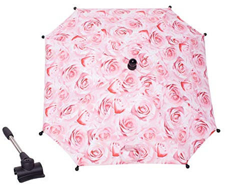 Roma Dolls Pram Parasol, Universal Pram Compatibility, Adjustable Clamp, Stylish & Durable Dolls Umbrella, Baby doll & Dolls Pram Accessories, Ages 3+ (Pink Rose)