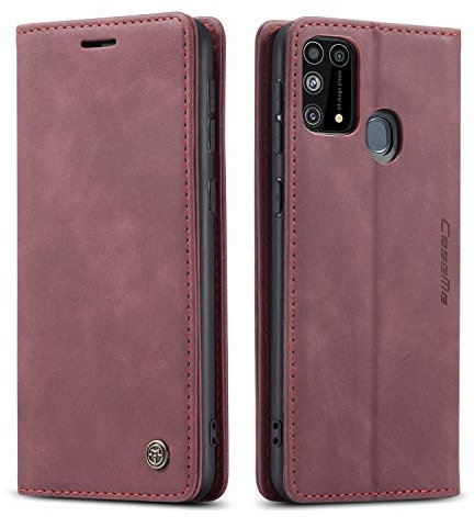 mvced Cover Compatibile con Samsung Galaxy M31,Flip Custodia Caso Libro Pelle PU e TPU Silicone Antiurto,Wine Red