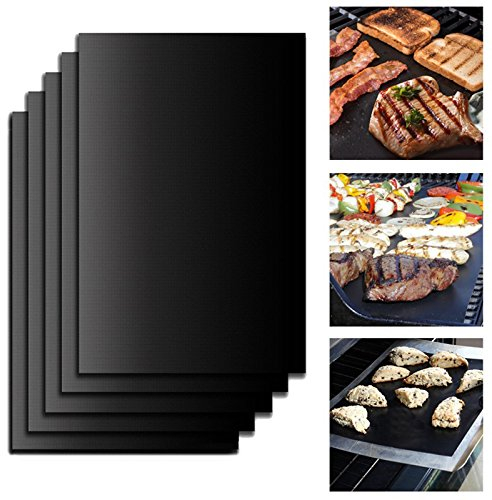 Lobwerk Lot de 5 tapis de barbecue 50 x 40 cm avec revêtement anti-adhésif en téflon pour barbecue à gaz, charbon de bois, conforme aux normes alimentaires