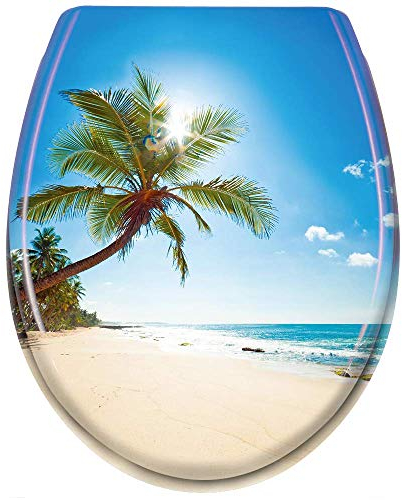 Aufun WC Sitz Toilettendeckel Sommer-Strand Toilettensitz Universal mit Absenkautomatik, hochwertige Qualität und Schnellbefestigung, WC Deckel aus Hartplastik Duroplast