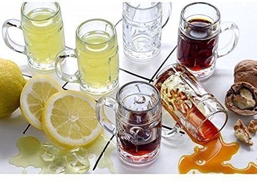 Chabrias Ltd German Beer Stein Glass 2 Pint/Mini Classic Beer Tankards & Mugs | 2 Pint Glass Stein (6, Mini Shot)