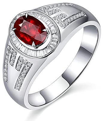 KnSam Herren Ring, Trauringe 750 Gold Ehering 750 Gold Klassische Luxus 18 K 750 Weißgold Hochzeitringe Für Herren Mit Rubin Weiß Gold Gr. 62 (19.7)