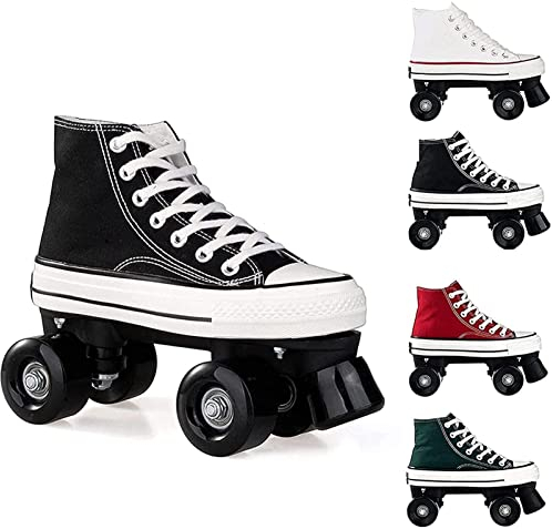 LETIAN Rollschuhe Teens Unisex Canvas Quad Skates Erwachsene Rollschuhe Cement Road Double Line Skates High Top Sneaker Zweireihige Rollschuhe, Ideal Für Anfänger B,36