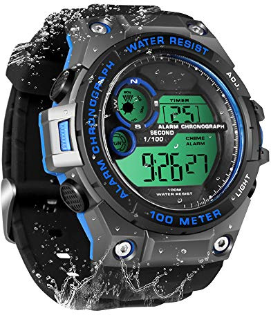 TEKMAGIC SZBANGLIN 10 ATM wasserdichte Digitale Schwimmuhr Sporttaucheruhr mit Funktionen von Timer, Stoppuhr, Wecker, Dual Zeitzonenanzeige, 12/24 Stunden Format Wählbar
