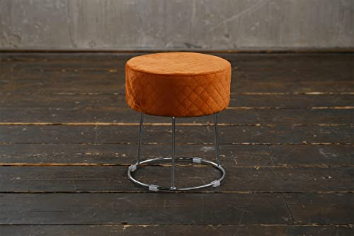 KAWOLA Hocker Sitzhocker Fußhocker Demi Pouf Velvet Samt Gepolsterter Hocker Wohnzimmer Hocker rund Kupfer Fuß Silber