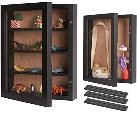Large Shadow Boxes Frames 11x14 Shadow Box with Shelves,Deep Memory Box Display Case with Movable Shelf for Keepsake Coins Pictures Flowers Wedding Baby Military(Black)