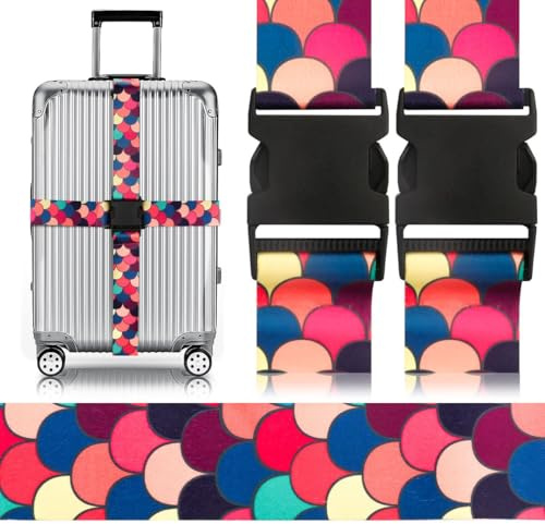 Adjustable Travel Luggage Strap Suitcase Belt Travel Bag Accessories 1.96 in W x 6.23 ft L (2 Pack-Scales of Dragon)