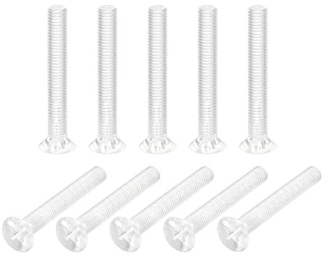 sourcing map Tornillos Phillips de plástico M8 x 60 mm, tornillos de máquina de cabeza plana de PC, transparentes, 10 unidades