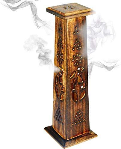 Zap impex Räucherstäbchenhalter aus Holz Brenner | Handgeschnitzt | Aschefängerturm | 12 Zoll | Raumdüfte | Aromatherapie Meditation Pooja Yoga | Heimzubehör