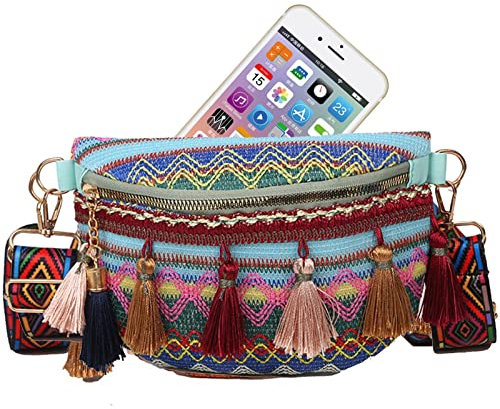 Sac banane boho - Style rétro ethnique bohème - Sac à bandoulière - Mode femme - Style ethnique - Poche poitrine