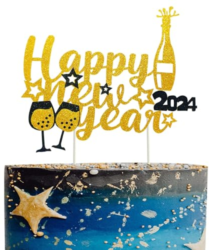 Happy New Year 2023 Cake Topper, Gold Glitter Cheers to 2023 Cake Picks for 2023 Silvester Holiday Party Dekorationen 1 Stück