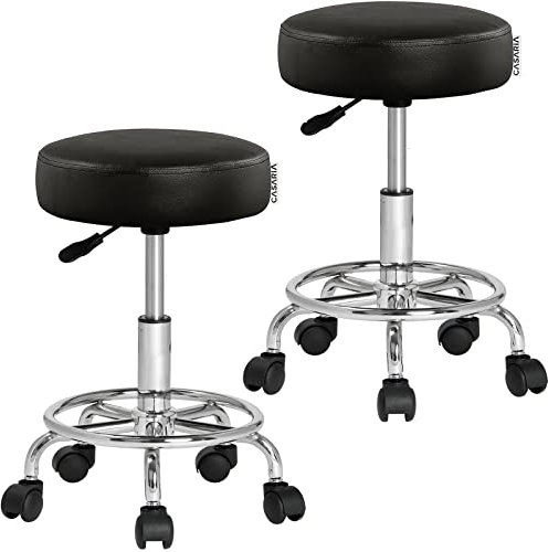 Casaria® Rollhocker 2er Set Höhenverstellbar Schwarz 10cm Polsterung 51-65cm Sitzhöhe 360° Drehbar Ø35cm Rund Büro Hocker Drehhocker Arbeitshocker