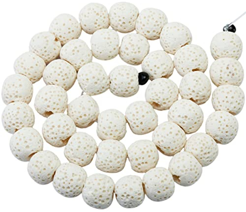 KYEYGWO 10 mm Runde Lavastein Perlen Strang für die Schmuckherstellung, Vulkangestein Lose-Perlen Halbedelsteine-Perlen Schmuck-Accessoires für DIY Design, Armband und Parfüm-Diffusor, Weiß