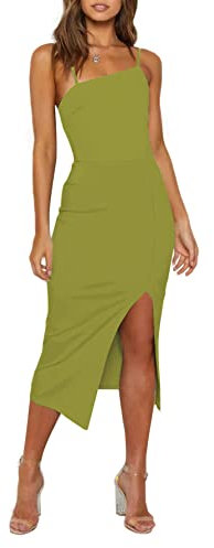 VIUTIL Vestido midi para mujer, con tirantes delgados, sin mangas, para cóctel, formal, para invitados de boda, 1# Verde Lima, X-Large