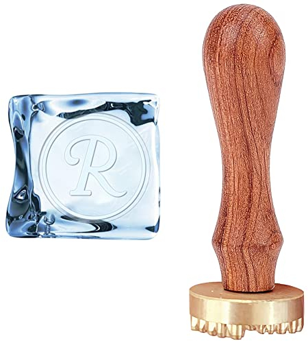 CRASPIRE Ice Stamp Letter R With Removable Brass Head & Wood Handle - Vintage 1.1 Branding Stamp for Cubes, Cocktails, Whiskey, Mojito Drinks - Bar Making and DIY Crafting