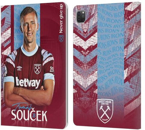 Head Case Designs Licenciado Oficialmente West Ham United FC Tomas Soucek 2022/23 Primer Equipo Carcasa de Cuero Tipo Libro Compatible con Apple iPad Pro 11 2020/2021 / 2022