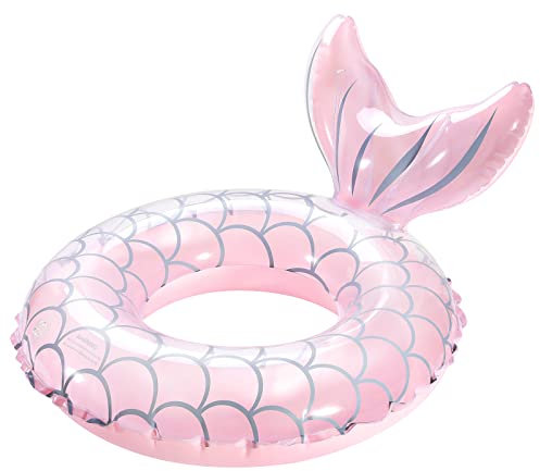 HeySplash Aufblasbarer Schwimmring, 1 Stück Schwimmreifen mit Meerjungschwanzes Form für Pool Strand, PVC Schwimm Ring für Kinder/Erwachsene mit einem Gewicht von 38-88 Lbs, Rosa