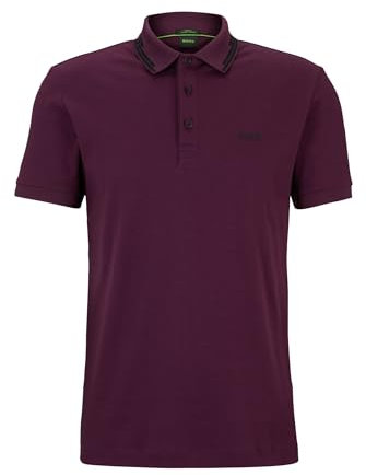 BOSS Hommes Paule Polo Slim Fit en Coton Interlock avec Finitions Graphiques sur Le col