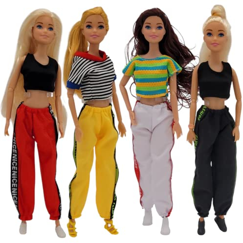 Nimeto 8 x Kleidung , Mode, Bekleidung Anziehsachen Set Puppensachen Sportmode Hose Leggins Tops Kleider sportlich Outfit für 30cm Mädchen Puppen Sets