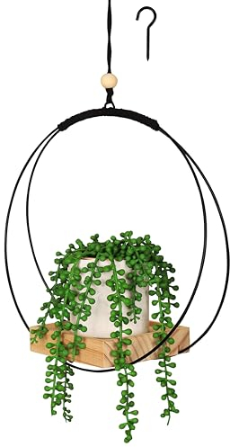 BELLE VOUS Porta Vasi da Appendere - Portavasi in Macramè con Base in Legno - H 107 cm - Supporto per Fioriere Sospese da Interno e Esterno - Gancio per Appendere Incluso