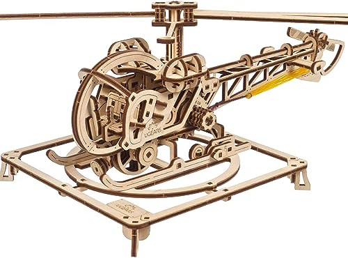 UGEARS Mini-Hubschrauber - 3D-Holzpuzzle-Bausatz - Einzigartige Puzzles für Erwachsene - Realistisches mechanisches Modell - 3D-Holzpuzzle für Erwachsene und Teenager