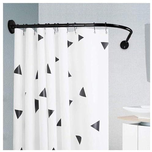 Barre de douche en forme de L,tringle de Douche incurvée,Longueur réglable pour coin de douche/salle de bain/cabine d'essayage,Noir(Size:C 90-130X90-130cm,Color:Noir)