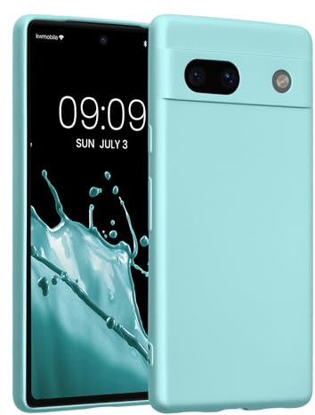 kwmobile Handyhülle für Google Pixel 7a Hülle - weiche Silikon Case metallisch schimmernd - Schutzhülle Cover - Metallic Mintgrün