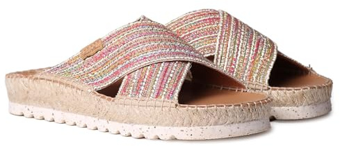 Toni Pons Damen Pantoletten BALI Bunt Beige Textil, Größe:36, Farbauswahl:multicolor