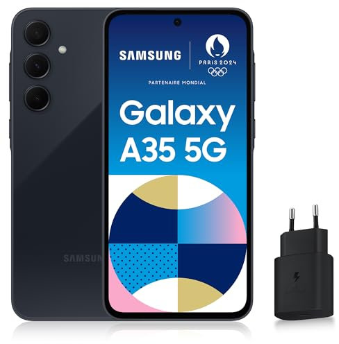 Samsung Galaxy A35 5G, Smartphone Android, 128 Go, Chargeur Secteur Rapide 25W Inclus [Exclusivité Amazon], Smartphone déverrouillé, Bleu Nuit, Version FR