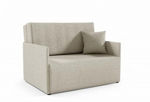LIKMA Beige Kord 2 Sitzer Sofa mit Schlaffunktion Olita 117 cm Schlafcouch mit Kissen - Easy Clean Moderne Wohnzimmer Couch - Sofa mit Bettfunktion - Schlafsofa Stoff: Anafi 22