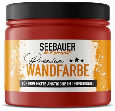 SEEBAUER diy Wandfarbe Rot 300ML für Innen (No. 330 Heavy Red) Edelmatte dunkelrote Innenfarbe - Rottöne sehr hohe Deckkraft - Matt, Abwaschbar und Tropffrei