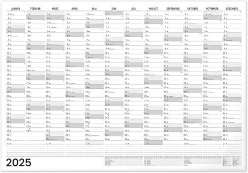 NOTIQUE XXL Jahresplaner 2025 Wandkalender - B1 Kalender Wandplaner Jahreskalender Wand Planer 96x67cm (Schwarz-Weiß)
