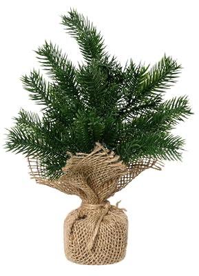 Kaemingk Weihnachtsgesteck Tannenzweige künstlich 22cm hoch D.13cm im Jutesack 1 Stück - platzsparend & wiederverwendbar - Deko Gesteck - Weihnachtsdeko & Winterdeko - Grün