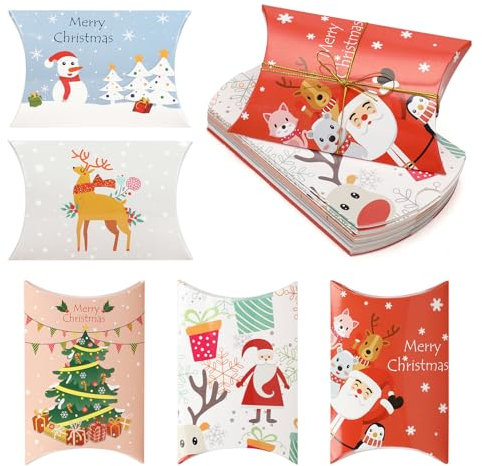 Kiiwah 20 Stück Weihnachten Geschenkbox Kissen Form Süßigkeiten Box Keksschachtel Pralinenschachtel Schachtel für Weihnachten Geschenk Weihnachtsdeko