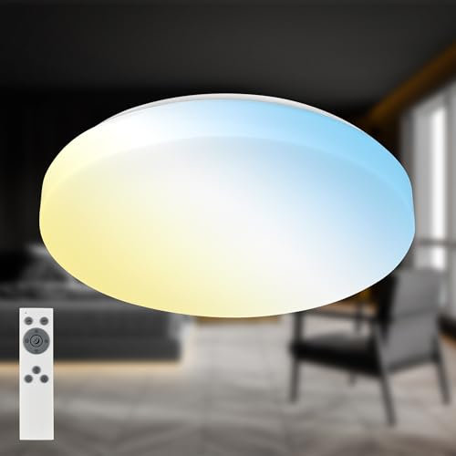 BRILONER - LED Deckenlampe mit Fernbedienung, warmweiß bis kaltweiß, dimmbar, LED Lampe, Deckenleuchte, Wohnzimmerlampe, Küchenlampe, Deckenbeleuchtung, 39 x 6,5 cm, Weiß
