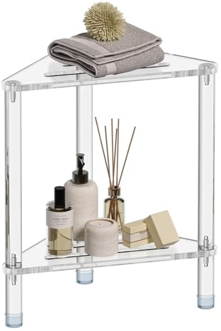 GOIOOIA Acrylic Corner Shower Stool for Shaving Legs 11.42 D X 11.42 W X 17.91 H, Triangle Foot Rest With Storage Shelf, Heavy Duty, for Inside Shower