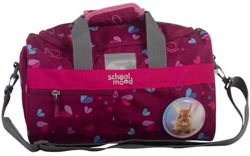 School-Mood Sporttasche für die Grundschule - Geräumig, mit Nassfach, Reißverschluss, abnehmbarem Schultergurt & reflektierenden Flächen, Trainingstasche & Freizeittasche (Klara Häschen)