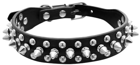 Verstellbares Hundehalsband mit Nieten, weiches PU-Leder, Katzenhalsband, Spike, Leder, Hundehalsband, breit, cooles Welpenhalsband, Nieten, Hundehalsband für kleine, mittelgroße Haustiere