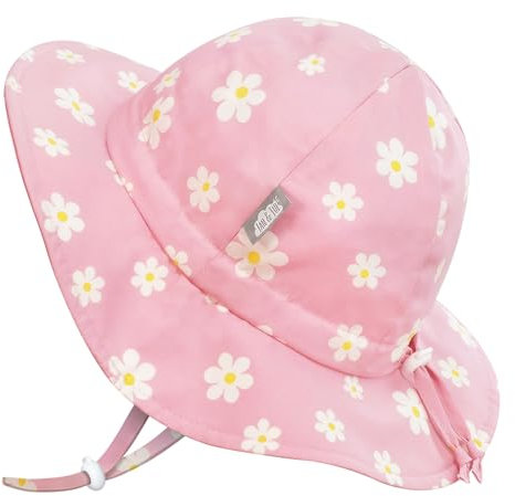 Jan & Jul Mädchen Baumwoll-Sonnenhut, größenverstellbarer Sommerfloppy-Hut für Babys (S: 0-6 Monate, Pink Daisy)